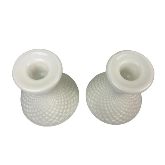 WESTMORELAND Authentic Milk Glass Set of 2 Hobnail Candle Holders White Home - Picture 5 of 12